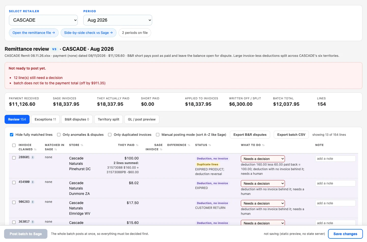 AiSolv Make the exceptions visible. product demo interface