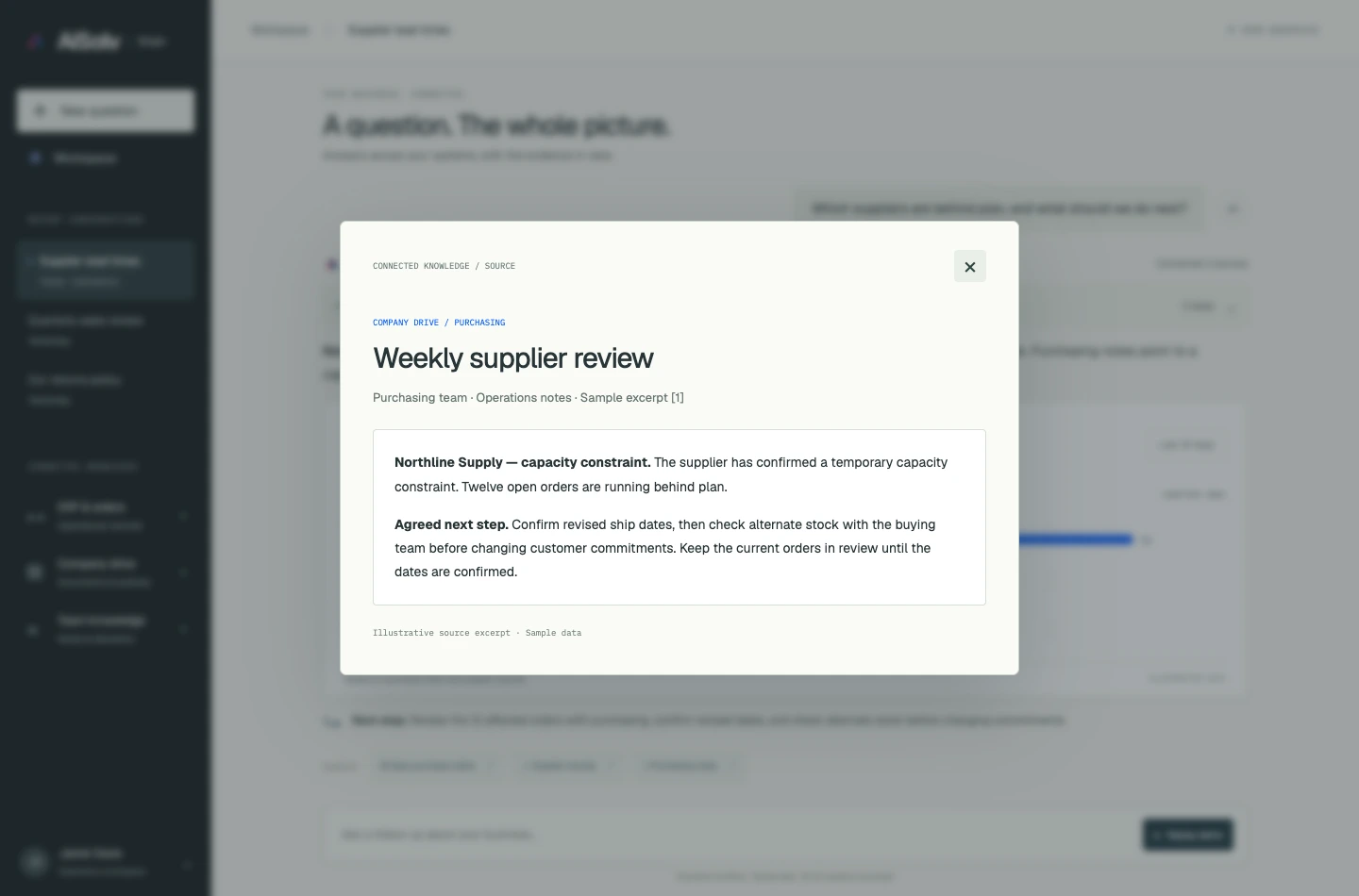 AiSolv Go straight to the evidence. product demo interface